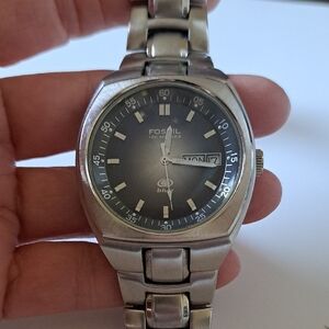 Fossil Black Dial Silver Band Watch